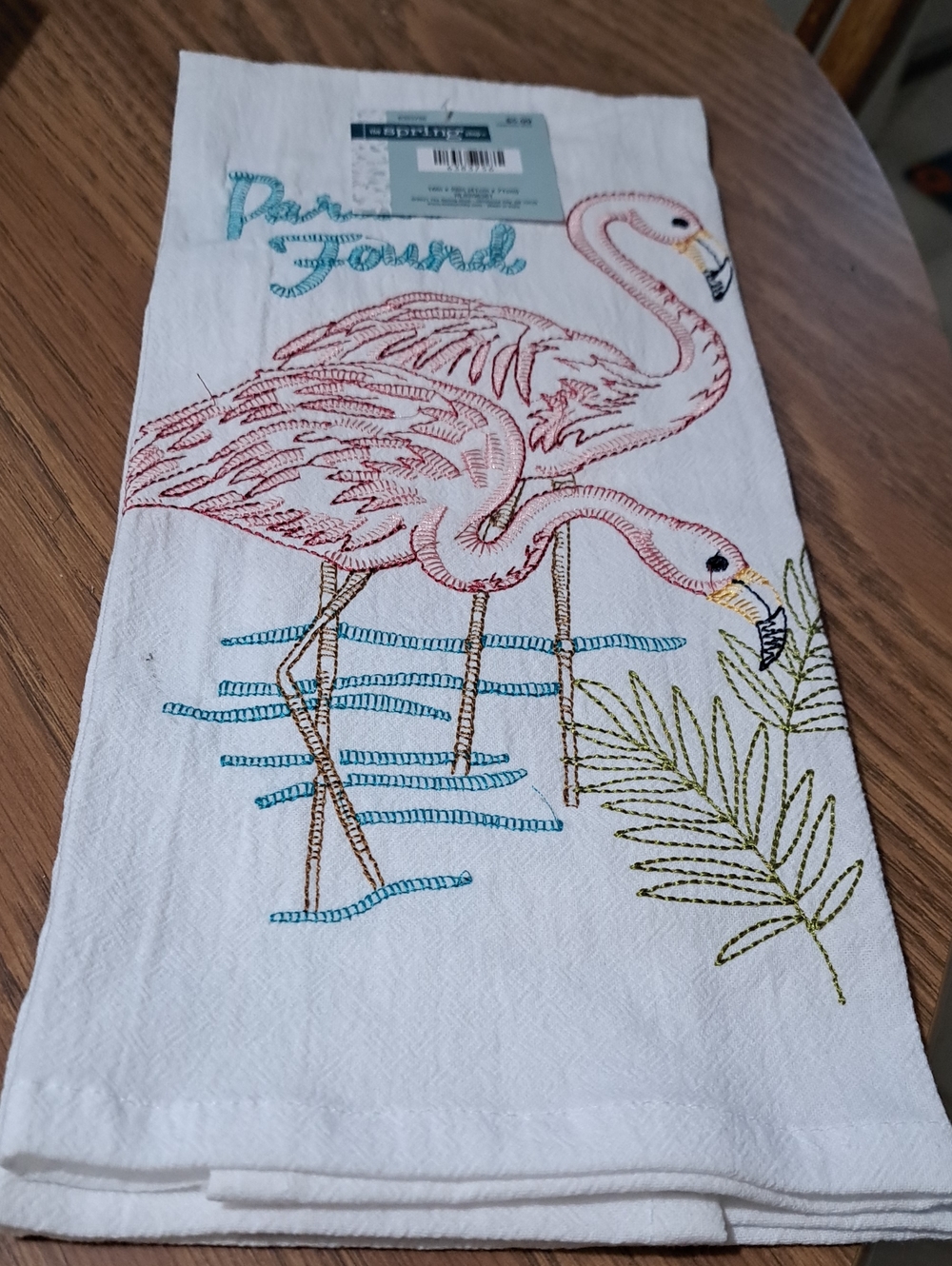 Flamingo Embroidered Kitchen Towel